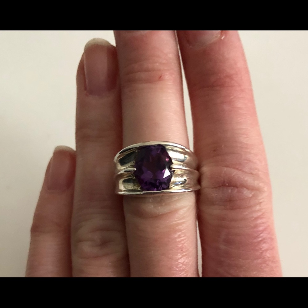Stamped sterling silver and purple stone ring